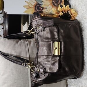 Coach Metallic Bronze Leather Shoulder Bag With Brass Hardware-EUC